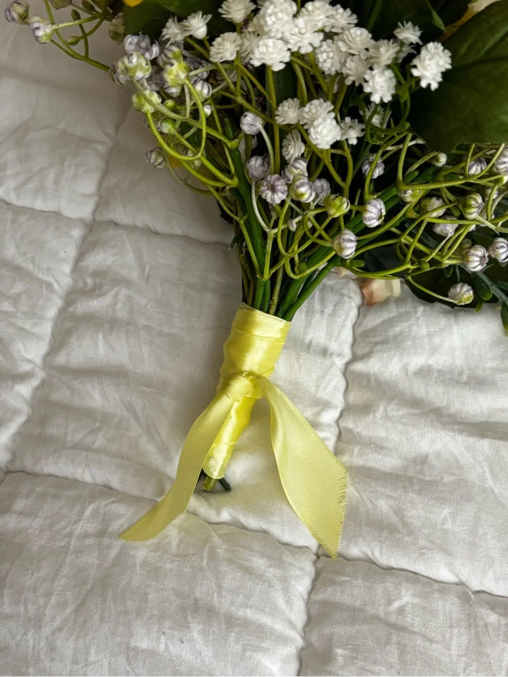 Yellow and Cream Faux Floral Centerpiece in Metal Planter